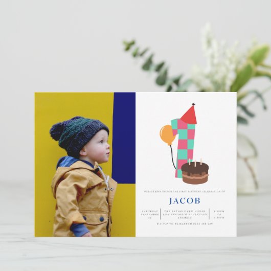 Jungs 1. Geburtstag Einladung (Stehend Vorderseite)