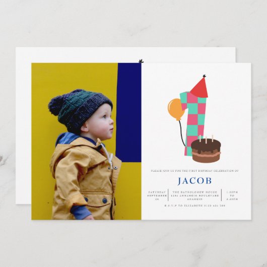 Jungs 1. Geburtstag Einladung (Vorne/Hinten)