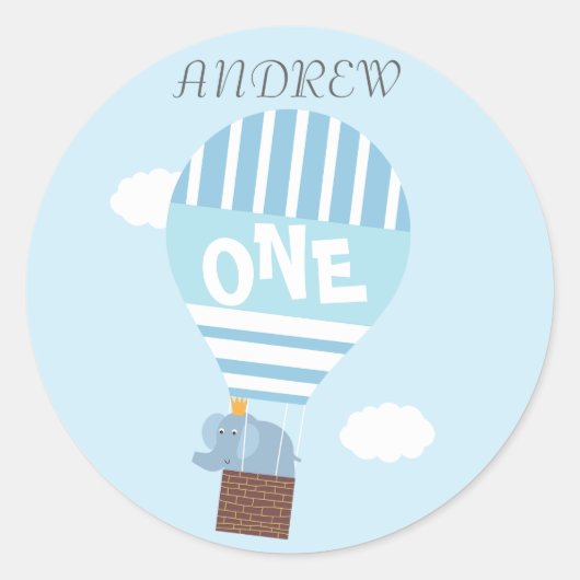 Jungs 1st Birthday Hot Air Ballon Elephant Sticker (Vorderseite)