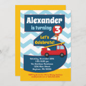 Jungs 3. Geburtstag Einladung Feuerwehrfahrzeug (Vorne/Hinten)