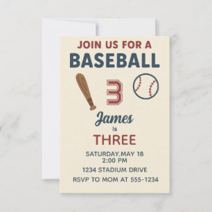 Jungs 3. Geburtstagssport Baseball Party Einladung