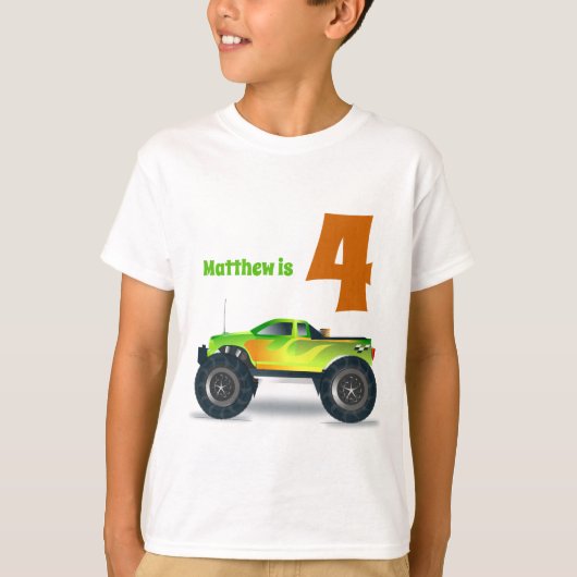 Jungs 4. Geburtstag MONSTER TRUCK Name T-Shirt (Vorderseite)