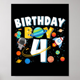 Jungs 4. Geburtstag Raumfahrtaktiva vier Jahre Poster