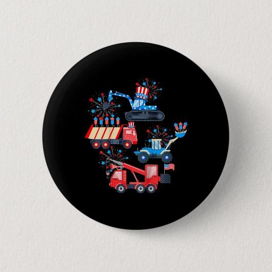 Jungs 4. Juli Kranwagen Baufahrzeug Button (Vorderseite)
