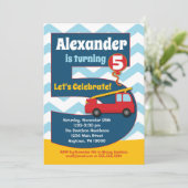Jungs 5. Geburtstag Einladung Feuerwehrfahrzeug (Stehend Vorderseite)