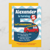 Jungs 5. Geburtstag Einladung Feuerwehrfahrzeug (Vorne/Hinten)