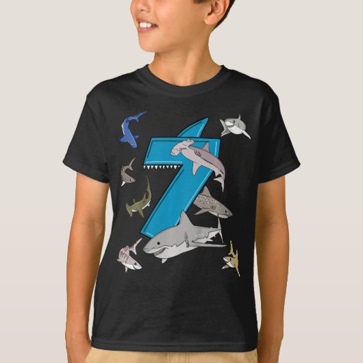 Jungs 7. Geburtstag Jungen Haifisch T-Shirt (Vorderseite)