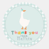 Jungs Albern Gänse Erstgeburt Gingham Gevor Runder Aufkleber (Vorderseite)