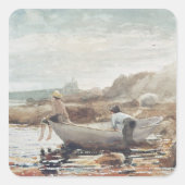 Jungs am Strand Quadratischer Aufkleber (Vorderseite)