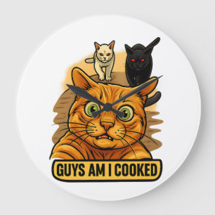 Jungs, bin ich erledigt? Lustiges Katzen-Meme Pani Große Wanduhr