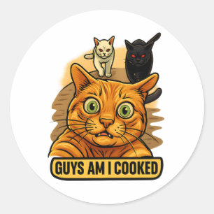 Jungs, bin ich erledigt? Lustiges Katzen-Meme Pani Runder Aufkleber