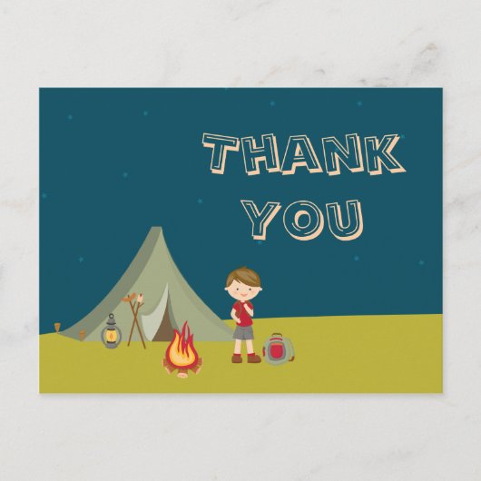Jungs Camping Geburtstagsparty Dankeskarten Postkarte (Vorderseite)