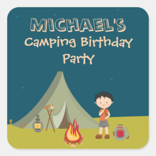 Jungs Camping Geburtstagsparty personalisierte Auf Quadratischer Aufkleber