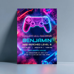 Jungs Cool Neon Gaming Controller Geburtstag Einladung
