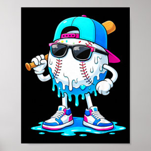 Jungs Coole Baseball Eis Drip Lustig Kinder Jugend Poster