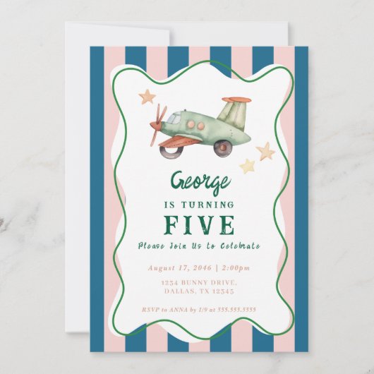 Jungs Coole moderne farbenfrohe Flugzeuge Geburtst Einladung (Vorderseite)