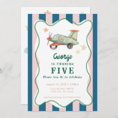 Jungs Coole moderne farbenfrohe Flugzeuge Geburtst Einladung (Vorne/Hinten)