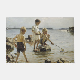 Jungs, die an der Küste spielen (von Albert Edelfe Fußmatte
