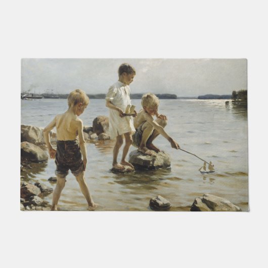 Jungs, die an der Küste spielen (von Albert Edelfe Fußmatte (Vorderseite)