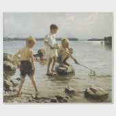 Jungs, die an der Küste spielen (von Albert Edelfe Geschenkpapier (Flach)