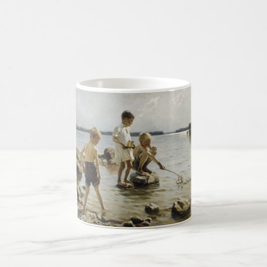 Jungs, die an der Küste spielen (von Albert Edelfe Kaffeetasse (Mittel)
