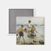 Jungs, die an der Küste spielen (von Albert Edelfe Magnet (Vorderseite/Rückseite)
