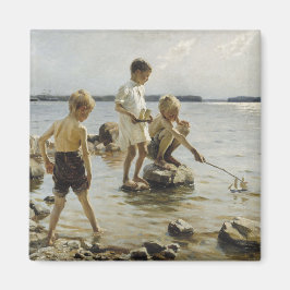 Jungs, die an der Küste spielen (von Albert Edelfe Magnet