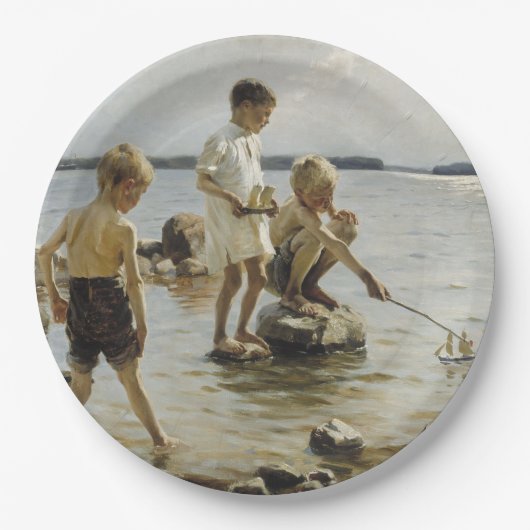 Jungs, die an der Küste spielen (von Albert Edelfe Pappteller (Vorderseite)