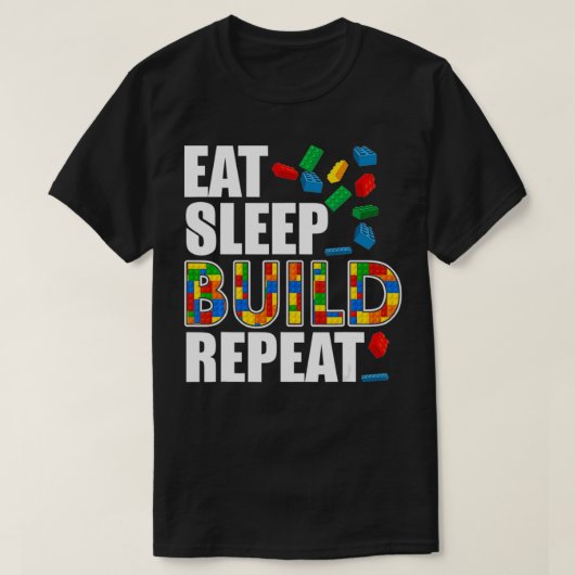 Jungs essen Schlaf bauen Wiederholung lustiger Geb T-Shirt (Design vorne)