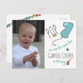 Jungs farbenfrohe Hand gezeichnet Erste Geburtstag Ankündigungspostkarte (Vorne/Hinten)