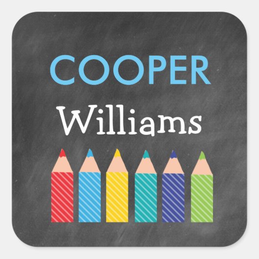 Jungs farbenfrohe Stifte zurück zu Schulpflegern Quadratischer Aufkleber (Vorderseite)