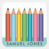 Jungs Farbstifte zurück zur Schule Quadratischer Aufkleber (Vorderseite)