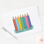 Jungs Farbstifte zurück zur Schule Quadratischer Aufkleber (Umschlag)