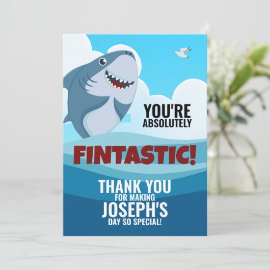 Jungs fintastischer Dank dir Flachkarte Dankeskarte (Stehend Vorderseite)