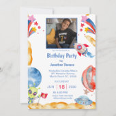 Jungs Foto Weltraumatronin Blue Red Einladung (Vorderseite)