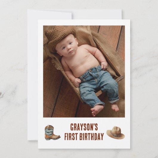 Jungs Foto Western Mein erster Rodeo Cowboy 1 Einladung (Rückseite)