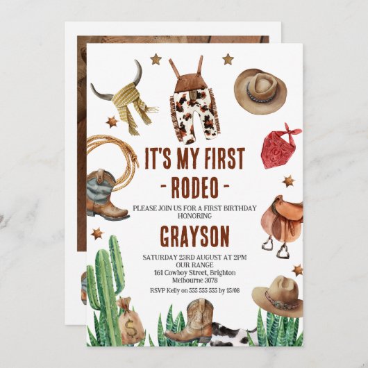 Jungs Foto Western Mein erster Rodeo Cowboy 1 Einladung (Vorne/Hinten)