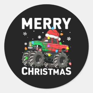 Jungs Frohe Weihnachts Monster Truck Weihnachtsman Runder Aufkleber