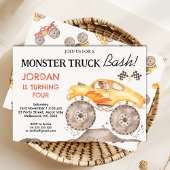 Jungs Gelbes Monster Truck Monster Bash Geburtstag Einladung