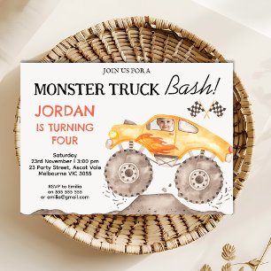 Jungs Gelbes Monster Truck Monster Bash Geburtstag Einladung