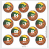 Jungs grün goldfarbenes Basketball-Set mit 13 Aufkleber (Blatt)
