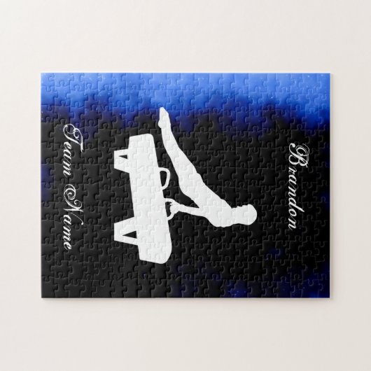 Jungs Gymnastik schwarz, blau, weiß mit Teamname Puzzle (Horizontal)