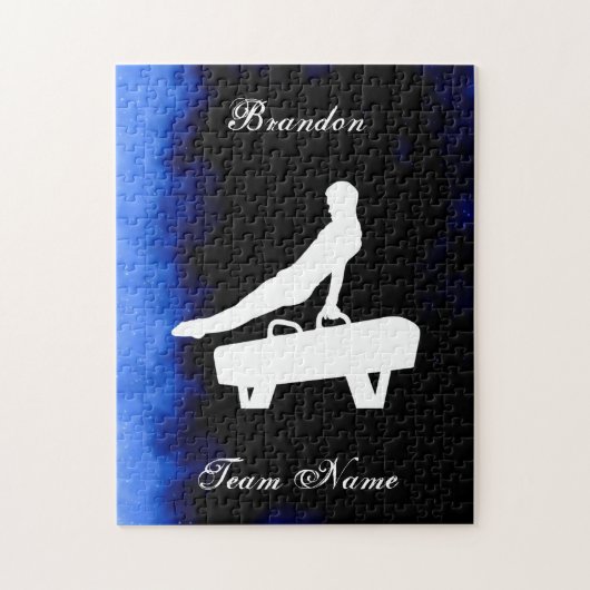 Jungs Gymnastik schwarz, blau, weiß mit Teamname Puzzle (Vertikal)