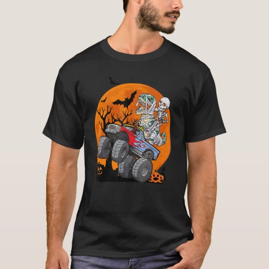 Jungs Halloween Monster Truck Pumpkin Mummy Dinosa T-Shirt (Vorderseite)