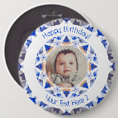 Jungs Happy Birthday Blue Star Custom Foto Age Button (Vorne & Hinten)