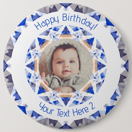 Jungs Happy Birthday Blue Star Custom Foto Age Button (Vorderseite)