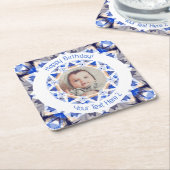 Jungs Happy Birthday Blue Star Custom Foto Age Rechteckiger Pappuntersetzer (angewinkelt)