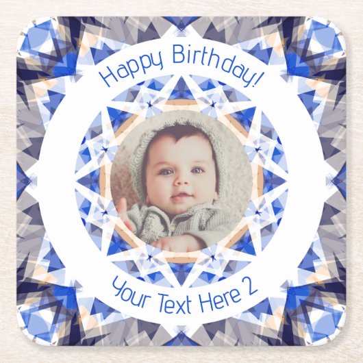 Jungs Happy Birthday Blue Star Custom Foto Age Rechteckiger Pappuntersetzer (Vorderseite)