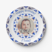 Jungs Happy Birthday Vibranly Blue Star Custom Age Pappteller (Vorderseite)