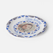 Jungs Happy Birthday Vibranly Blue Star Custom Age Pappteller (Schrägansicht)